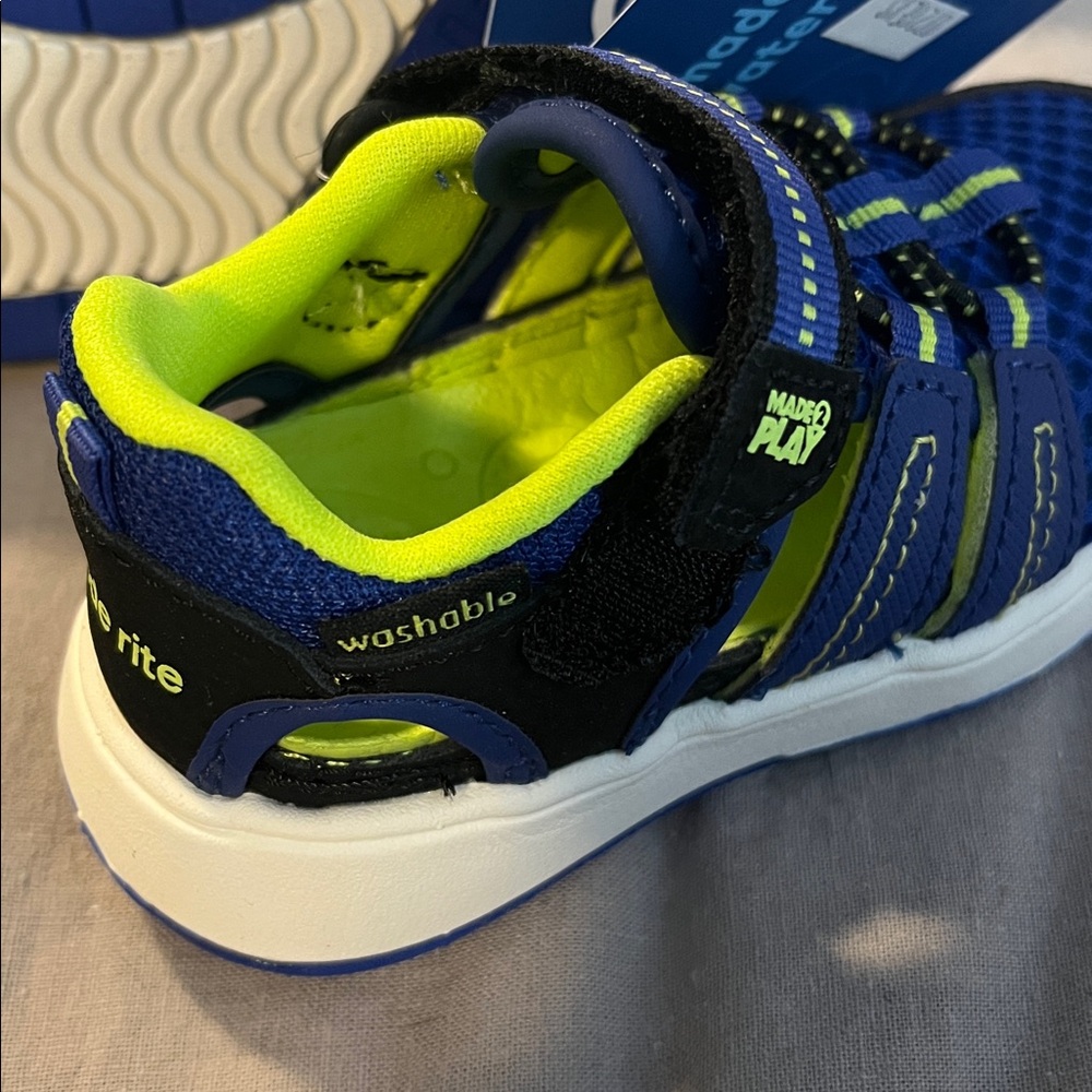 🆕 Stride Rite Little Kids m2p Seaton, Blue and Neon Green Sport Sandals, size 5M - Picture 6 of 7